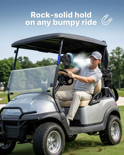 No Sweat On The Course With This Magnetic Golf Cart Misting Fan Packing 12000 Mah Battery Four Speed Brushless Motor Solid Mount And Instant Chill Breeze For Hot Weekends used on golf cart.