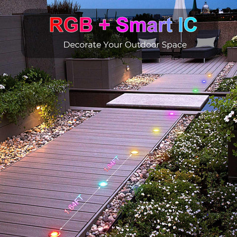 Recessed LED Deck Lights Kit With Cool RGB Color Changing And Dynamic Chasing Effects 30 Pack Outdoor WiFi Smart Step Lights