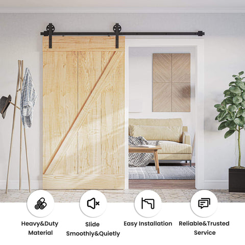Beefy 8 Foot Sliding Barn Door Hardware Kit Black Track System Ultra Quiet Smooth Sliding Easy Install Fits 42 to 48 Inch Wide Doors