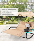 Two Person Outdoor Lounge Chair With Adjustable Canopy, Wheels, Detachable Pillows, Extra Large Double Patio Hammock Bed in garden