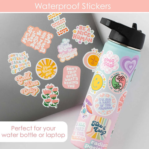 Pastel Danish Wall Collage Kit With 70 Cards For Aesthetic Pictures And Teen Room Vibe For Girls Dorm Decor 4x6 Inch Cardstock Posters Plus Bonus 23 Waterproof Vinyl Stickers For Laptops And More displayed on water bottle.