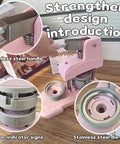 58mm Button Maker Kit For DIY Pins Includes Free Button Parts Circle Cutter Cutting Board Pattern Paper Holographic Bags Colored Film And Protective Case Pink Finish with stainless steel handle and indicator signs.