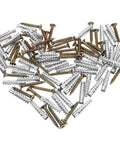 Heavy Duty Drywall Anchors And Screws Kit For Hollow And Concrete Walls arranged in heart shape, metal wall anchors visible