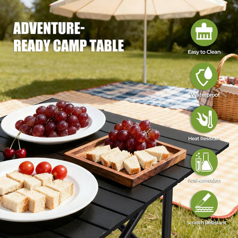 Portable Folding Camping Table With Carry Bag And Detachable Storage Pockets For Beach, Backyard, Picnics And BBQs outdoors.