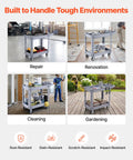 Beefy Heavy Duty Utility Cart With Two Tier Shelves 550 Lbs Capacity Heavy Plastic Rolling Cart With 360 Degree Swivel Wheels And Two Brakes Tool Storage Tray For Garage Workshop And Warehouse in repair, cleaning, and gardening