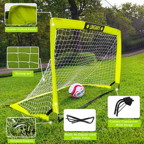 Go To Portable Backyard Soccer Goal Kit With 2 By 2.6 Ft Net, Ball, Pump, Ground Stakes And Carry Bag on grassy field