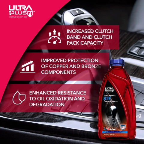 Dexron III Mercon Automatic Transmission Fluid 1 Quart bottle with smooth shifting features and GM, Ford standards icons.