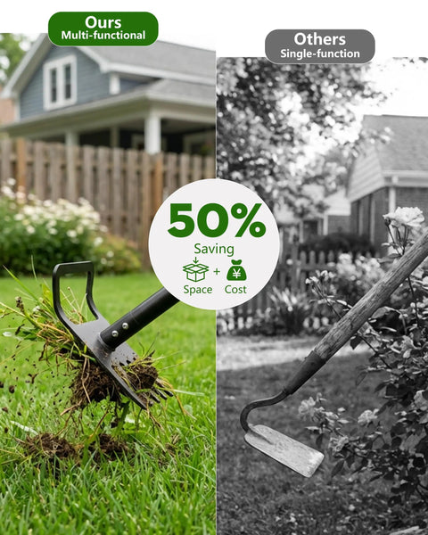2-In-1 Garden Hoe With 60 Inch Adjustable Handle for Easy Weeding and Tilling, compared against single-function tool