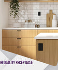 No Sweat Install Hella Sleek Matte Decorator Wall Outlet 15 Amp Electrical Receptacle Compact One Gang Wall Socket With Smudge Proof Coating For Homes in modern kitchen setting.