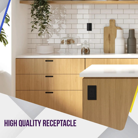 No Sweat Install Hella Sleek Matte Decorator Wall Outlet 15 Amp Electrical Receptacle Compact One Gang Wall Socket With Smudge Proof Coating For Homes in modern kitchen setting.