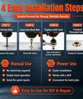Drill Powered Rivet Nut Tool Set M3 To M12 Carbon Steel Mandrels And Head Rivet Nuts All In One Kit For Automotive Metal Fab Pro Grade DIY Fastening For Projects At Home And In The Shop, 4-step installation guide