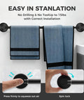 Adjustable Suction Cup Towel Bar For Bathroom Wall From 14.6 To 24 Inches Matte Black Stainless Steel with towels hanging