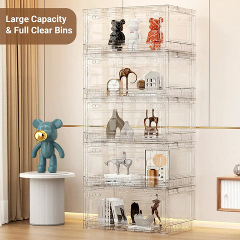 Premium Clear Storage Bins With Smooth Rolling Wheels, Foldable Closet Organizers For Home Office Or Garage, Stacking Drawers That Are A Total Game Changer, Hella Sturdy 4 Pack stacked, displaying various items.