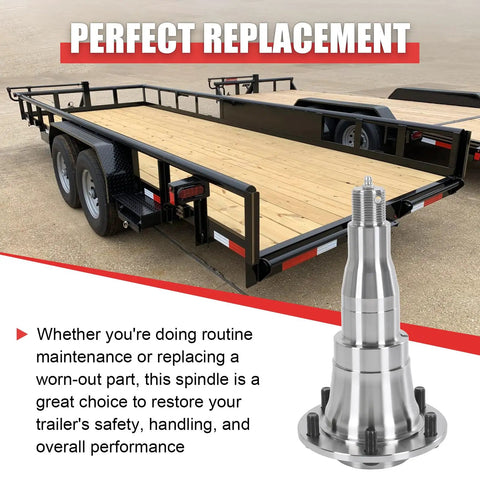 Ez Lube Trailer Spindle 42 With 5 Bolt Flange, shown with flatbed trailer, ideal for 5200 to 7000 lb axles, 2 pack