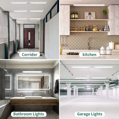 Ultra Bright Led Tube Light Fixture With Plug 1.4Ft 1800 Lumens 5000K Daylight No Flicker No Glare Plug And Play installed in various settings