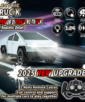 Electric RC truck with futuristic design, labeled 2025 new upgrade, featuring 2.4GHz remote control and realistic detailing.
