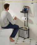 Freestanding Toilet Paper Holder With Storage Shelf No Drill Easy Roll Dispenser for Toilet Paper and Magazines in bathroom