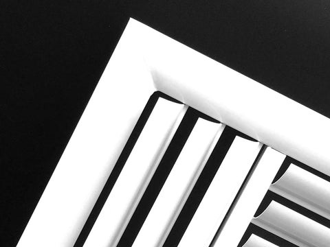 Close-up angle of Aluminum 4-Way Adjustable Air Diffuser With Curved Blades For HVAC Duct Vent Cover 10 Inch By 10 Inch