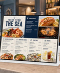 Top Notch Commercial Advertising Digital Signage Display Tempered Glass Cover showing seafood menu with prices.