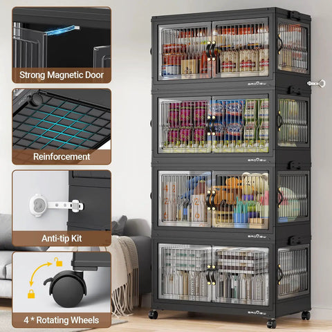 Tough Stackable Storage Bins With Five Collapsible Plastic Organizer Boxes Kicking Clutter To The Curb Four Way Roll Cover Access Foldable Drawer Cabinet For Home Office Black