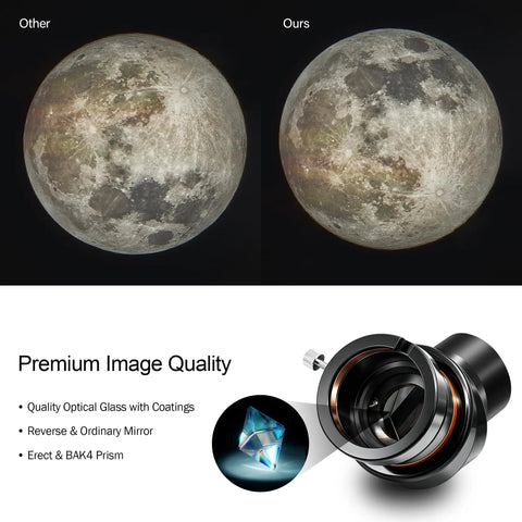 Comparison of moon images using a 2 Inch Diagonal 45 Degree Erect-Image Prism For Telescope with BAK4 Prism and anti-reflective coating