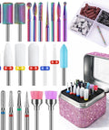 Pro Grade Nail Drill Bits Set With Storage Box, includes 25 precision carbide ceramic cuticle bits and 75 sanding bands