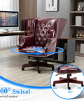 Ergonomic 360 Degree Swivel Office Chair With Tufted Wingback In Retro Burgundy Faux Leather Heavy Duty 500 Lb Capacity