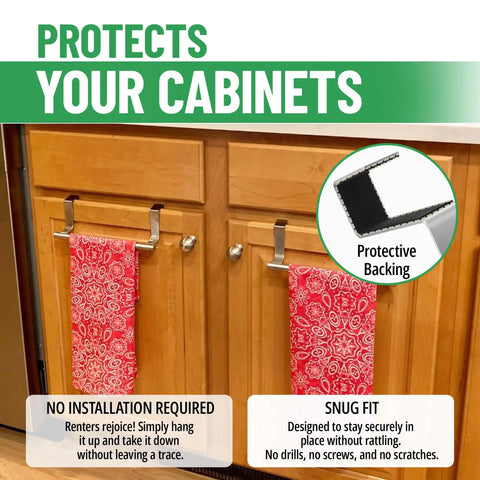 Over Cabinet Door Towel Rack Set 2 Pack Stainless Steel Hand And Dish Towel Holders For Kitchen Or Bathroom No Tools Needed