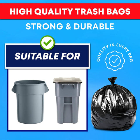 55 Gallon Heavy Duty Trash Bags With Ties Pack Of 50 For Indoor And Outdoor Use, Extra Large Black Liners