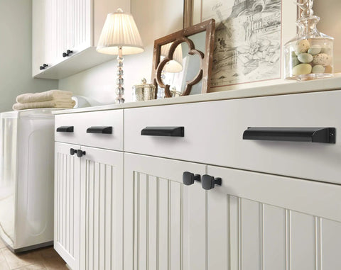 Matte Black Cup Pulls 7 Inch Center To Center Cabinet Drawer Pulls 10 Pack Zinc Construction Durable Cabinet Hardware on cabinets