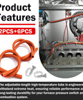 2 Pack Furnace Pressure Switch Hose Kit With 3/16 Inch ID By 38 Inch Length High Temperature Silicone Vacuum Tubing Includes Six 304 Stainless Steel Clamps Compatible With 79-21491-83 shown coiled and in an HVAC system