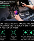 Wireless Bluetooth Thermal Imaging Camera For iOS And Android Turns Your Smartphone Into A Handy Heat Vision Tool With 240 By 180 Resolution And MSX Image Fusion For Clear Inspections. Used in a car engine bay