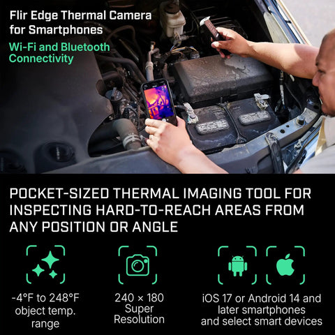 Wireless Bluetooth Thermal Imaging Camera For iOS And Android Turns Your Smartphone Into A Handy Heat Vision Tool With 240 By 180 Resolution And MSX Image Fusion For Clear Inspections. Used in a car engine bay