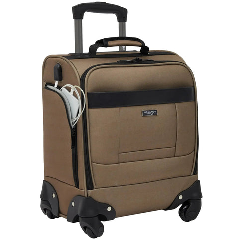 Underseat 17 Inch Spinner Carry On Luggage With USB Charging Port For Air Travel Mocha Color 4 Wheel Spinner Fits Under Most Airline Seats