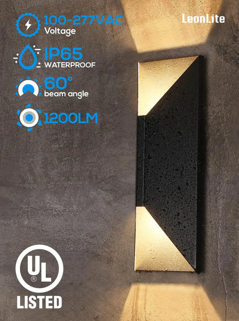 Up And Down Dimmable LED Wall Light For Outdoor Use 100-277V IP65 Waterproof 14 Inch Slick Modern Porch Fixture 3000K