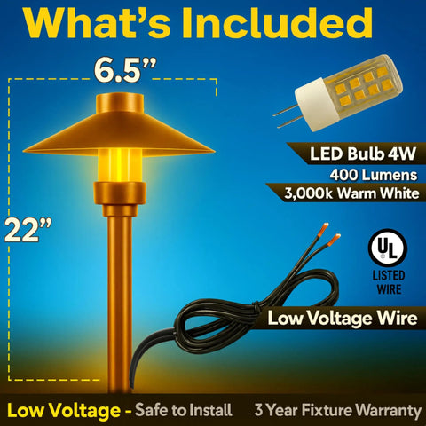Low Voltage Copper Pathway Light 12V Outdoor LED 4W G4 Bulb Included Warm White Mushroom Landscape Lighting dimensions