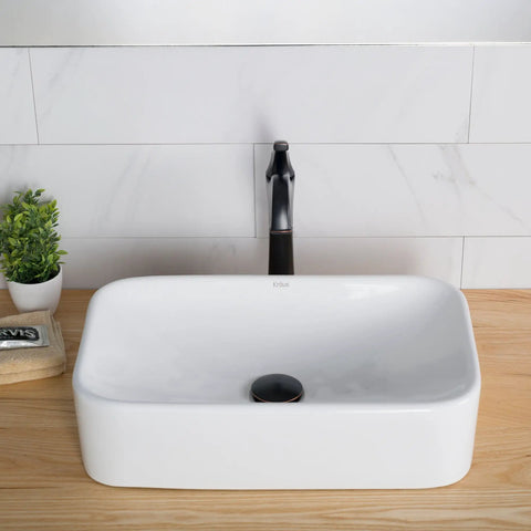 Rectangular Vessel Sink In White Porcelain Ceramic 19 Inch Bathroom Basin Scratch Resistant Stain Resistant High Gloss Finish Easy To Clean Installation Ready Model KCV 122