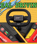 Steering wheel and controls of K61 Electric Go Kart For Kids 6-12, Adjustable Seat, 24V Ride On Toy with 4 Speed Modes, 300W Motor, Red
