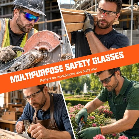 Snag These Heavy Duty 12 Pack Bulk Protective Eyewear For Men And Women Straight Up Certified Ansi Z87 Specs With Uv Defense And Scratch Proof Wrap Frames Built Tough For Job Sites And Diy Adventures showing various angles and uses.