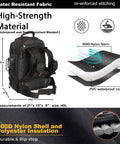 Heavy Duty Tactical Backpack For Men Waterproof Military Style Daypack With MOLLE System For Hiking Camping Travel Bug Out Bag 3 Day Pack Black Durable Gear Carrier showing water-resistant nylon material and size dimensions.