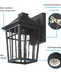 Outdoor Sconce Lights Wall Fixtures For Front Porch And Patio Yard With Glass Panels Aluminum Exterior Lanterns Waterproof Weatherproof And Rust Resistant Build No Fuss Install 2 Pack Black