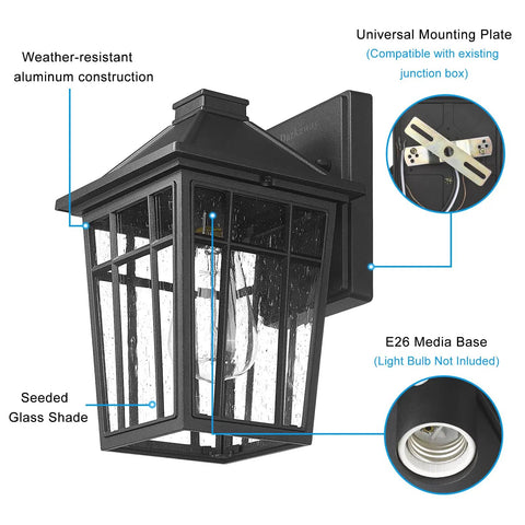 Outdoor Sconce Lights Wall Fixtures For Front Porch And Patio Yard With Glass Panels Aluminum Exterior Lanterns Waterproof Weatherproof And Rust Resistant Build No Fuss Install 2 Pack Black