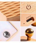 Close-up of Wooden Magnetic Wall Sconce Night Light With Gravity Sensor showing USB port, power button, and wooden details