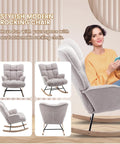 Nursery Rocking Chair With Grey Teddy Upholstery Glider And Padded Seat High Backrest Armchair For Living Room Bedroom Or Office Cozy Glider