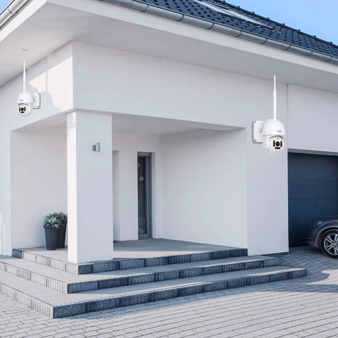 1080P WiFi Outdoor Security Cam With Motion Alerts Two Way Audio Infrared Night Vision Waterproof Shield SD Card Slot Or Cloud Storage Compatible With Alexa Real Time Mobile Alerts And Live View