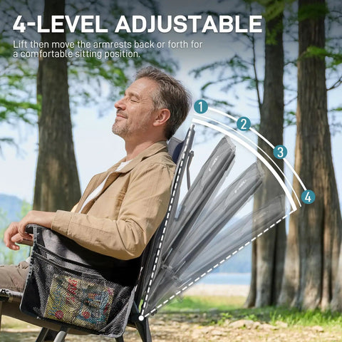 Man reclining in a Lightweight Folding Recliner Chair For Adults With 4 Position Adjustable Back Portable Lawn Chair outdoors