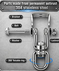 Six Pack Heavy Duty Swing Hangers For Wood Sets Up To 1000 Lbs Each, 360 Degree Swivel Stainless Steel Hammock Hardware Kit For Porch Playground Indoor Yoga Outdoor Fun Built To Last. 304 stainless steel parts shown