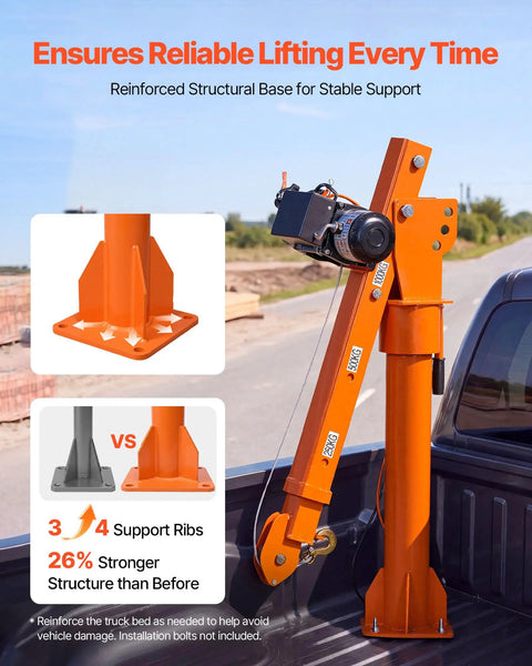 Close-up of Heavy-Duty Pickup Truck Crane, 2200 Lb Load Capacity With 12V Electric Winch showcasing reinforced structural base.