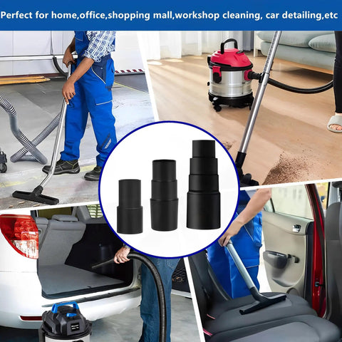 Universal Vacuum Hose Adapter Kit Three Pieces For Wet Dry Shop Vacuums No Fuss Converts Across Hose Sizes in various cleaning scenarios
