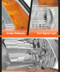 Close-up of Dodge Ram Quad Beam Halogen Headlights Assembly showing amber reflector, turn signal light, low beam details for 2009-2018 models